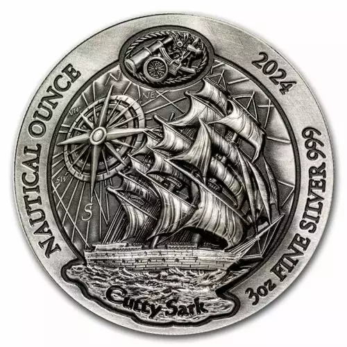 2024 3oz Rwanda Nautical Series - Cutty Sark .999 Silver High Relief Antiqued Coin (4)