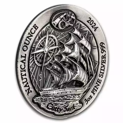 2024 3oz Rwanda Nautical Series - Cutty Sark .999 Silver High Relief Antiqued Coin (5)