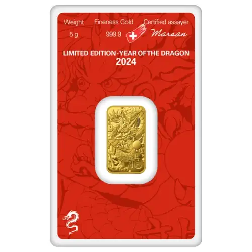 2024 5g Argor-Heraeus Lunar Year of the Dragon .9999 Gold Bar in Assay  (2)