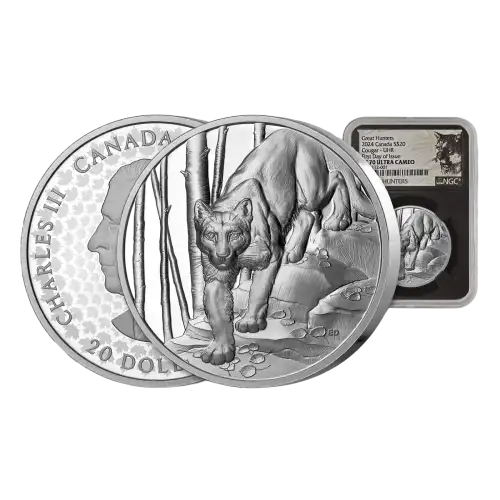 2024 Canada RCM 1oz Silver Great Hunters: Cougar UHR NGC PF70 UC First Day of Production w/ Black Core & Cougar Label (4)