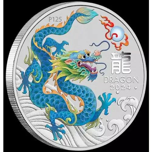 2024 Perth Mint Australia Perth Money Show Expo ANDA Special - Teal Dragon 1 oz Silver Coin in Original Mint Assay Card (4)