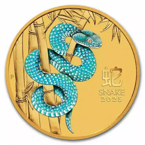 2025 1/10oz Australia Perth Mint Lunar Series III: Year of the Snake Colorized .9999 Gold Coin (5)