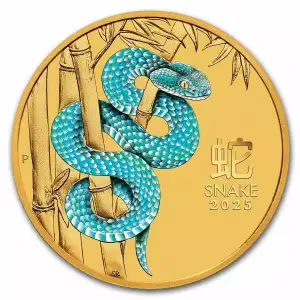 2025 1/10oz Australia Perth Mint Lunar Series III: Year of the Snake Colorized .9999 Gold Coin (5)