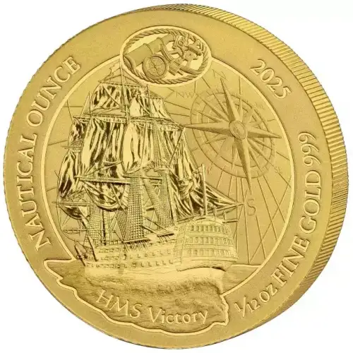 2025 1/12 oz Rwanda Nautical Ounce Series - HMS Victory .999 Gold BU Coin