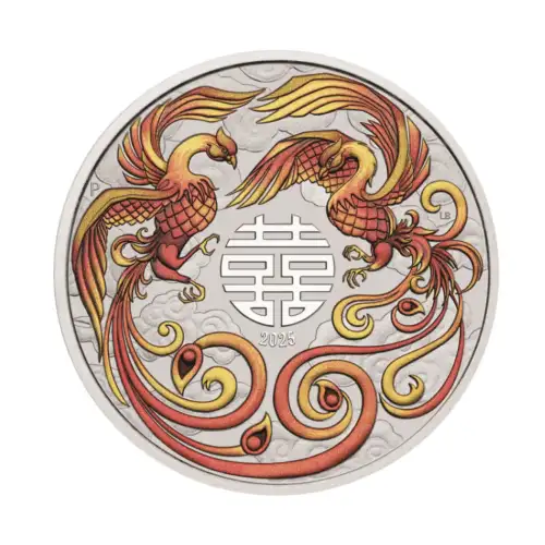 2025 1oz Australia Perth Mint Chinese Myths and Legends - Double Phoenix Red Coloured .9999 Silver Coin