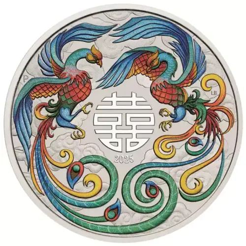 2025 1oz Australia Perth Mint Chinese Myths and Legends - Double Phoenix Vivid Coloured .9999 Silver Coin