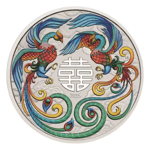 2025 1oz Australia Perth Mint Chinese Myths and Legends - Double Phoenix Vivid Coloured .9999 Silver Coin in Card (3)