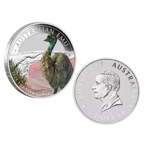 2025 1oz Australia Perth Mint Emu .9999 Silver Coloured Coin