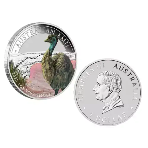 2025 1oz Australia Perth Mint Emu .9999 Silver Coloured Coin