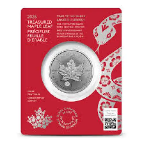 2025 1oz Canada Treasured Maple Leaf w/ Year of the Snake Privy Mark .9999 Silver BU Coin in Assay