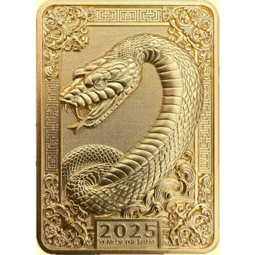 2025 1oz Fiji Snake High Relief Gold Gilded .999 Silver Coin Bar