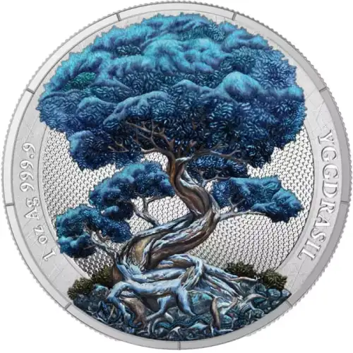 2025 1oz Germania Mythical Forest: Winter Yggdrasil Colorized .9999 Silver Round