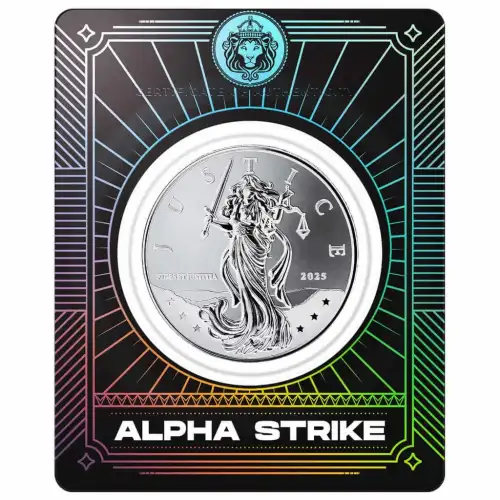 2025 1oz Niue Lady Justice Alpha Strike .999 Silver Coin in Card