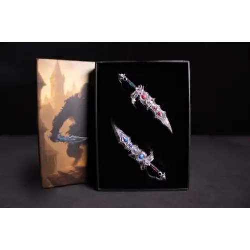 2025 2 x 1 oz South Korea Twinfang Blades Blood and Frost .999 Silver Shaped Medal (2)