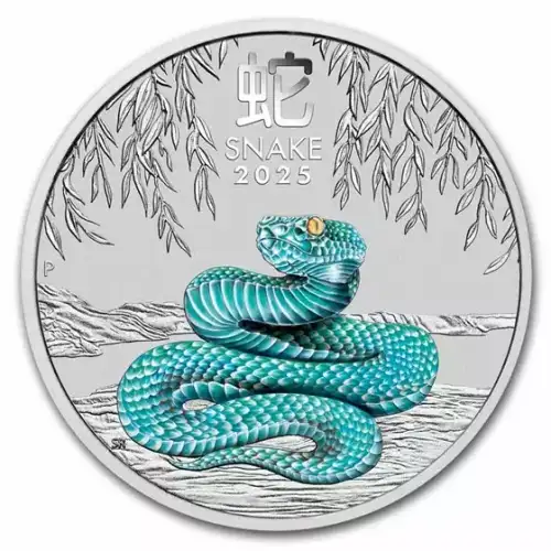 2025 2oz Australia Perth Mint Lunar Series III: Year of the Snake Colorized .9999 Silver Coin