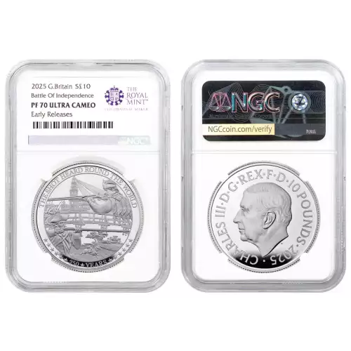 2025 2oz Great Britain Royal Mint Battle of Independence Silver Coin NGC PF70UC Early Releases