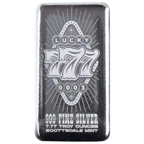 2025 7.77oz Scottsdale Mint Lucky Sevens Series .999 Silver Cast Bar