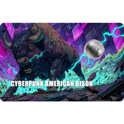 2026 1/1000th oz Liberia Cyberpunk Bison .999 Platinum Coin in Card
