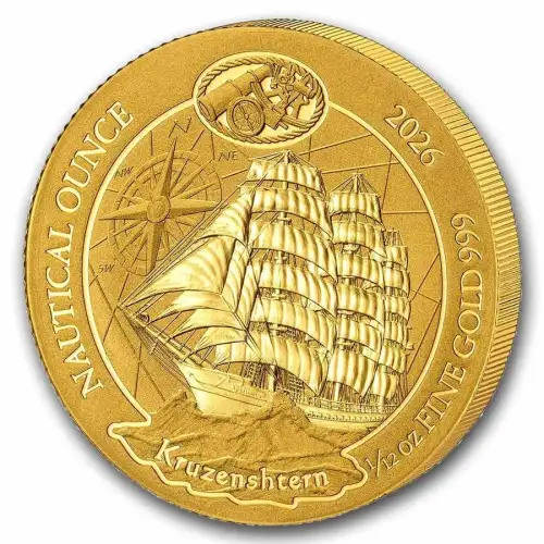 2026 1/12 oz Rwanda Nautical Ounce Series - Kruzenshtern .999 Gold BU Coin