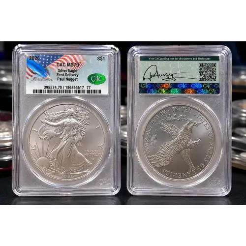 2026 1oz American Silver Eagle CACG MS70 First Delivery - Founders Label & Paul Nugget Signed