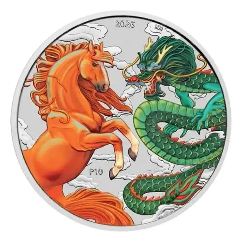 2026 1oz Australia Perth Mint Chinese Myths and Legends - Dragon and Horse - Fire & Earth.9999 Silver BU Coin (2)