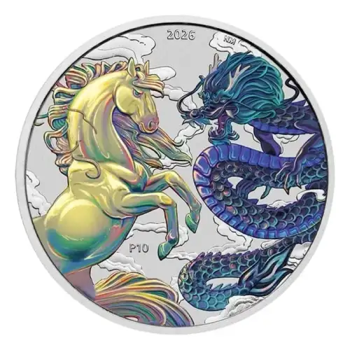 2026 1oz Australia Perth Mint Chinese Myths and Legends - Dragon and Horse Opalite .9999 Silver BU Coin