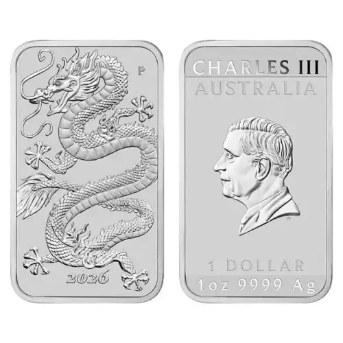 2026 1oz Australia Perth Mint Dragon .9999 Silver Coin Bar
