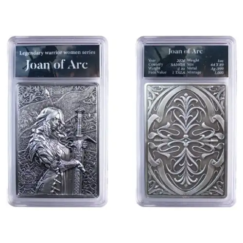 2026 1oz Samoa Legendary Warrior Women Series Joan of Arc .999 Silver High Relief Antique Coin Bar