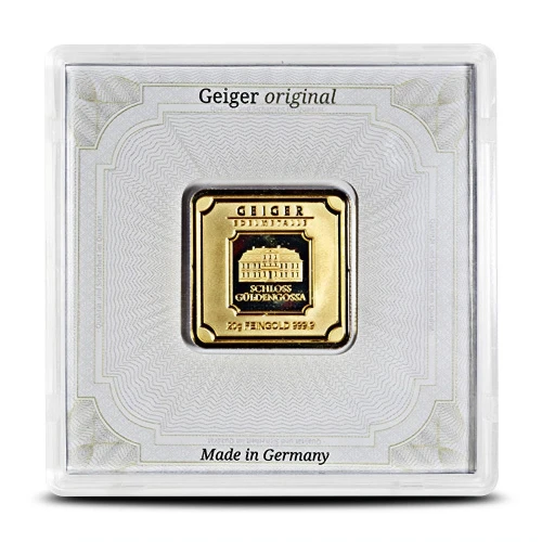 20G Geiger .9999 Gold Bar in Assay