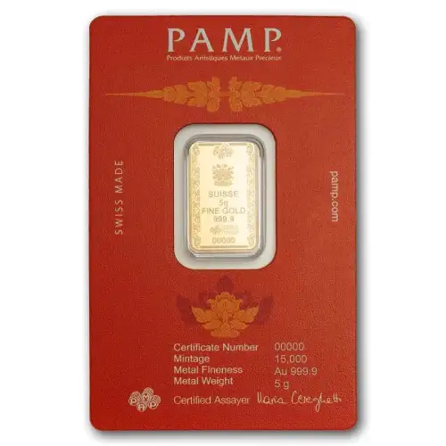 5 gram PAMP Suisse Buddha .9999 Gold Bar in Assay w/ Gift Sleeve (2)