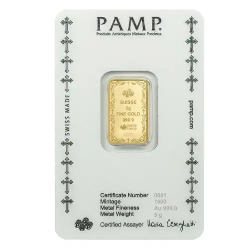 5 gram PAMP Suisse Christian Cross .9999 Gold Proof-like Bar in Assay (2)