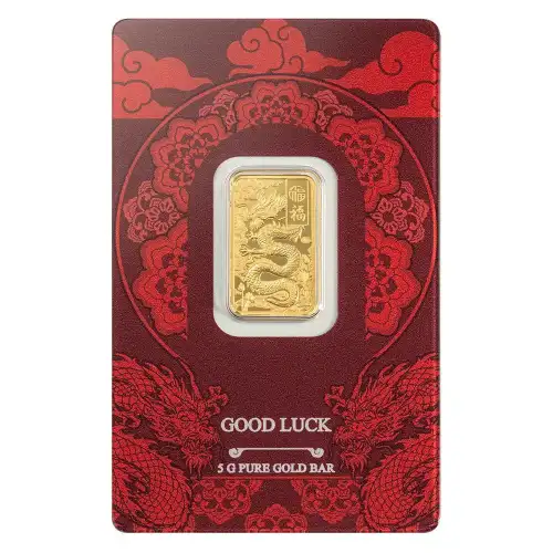 5 gram PAMP Suisse Good Luck Yellow Dragon .9999 Gold Bar in Assay