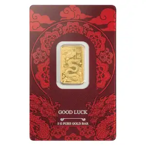 5 gram PAMP Suisse Good Luck Yellow Dragon .9999 Gold Bar in Assay