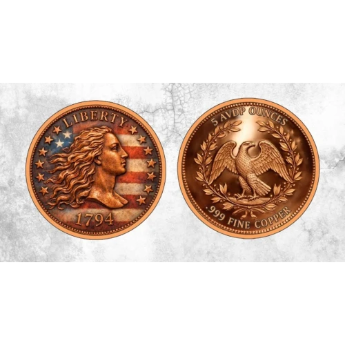 5 oz Flowing Hair Colorized .999 Copper Round in Capsule