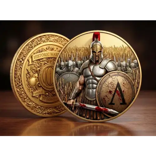 5 oz Historic Warriors: Spartan Army 24k Gilded & Colorized .999 Copper Round in Capsule