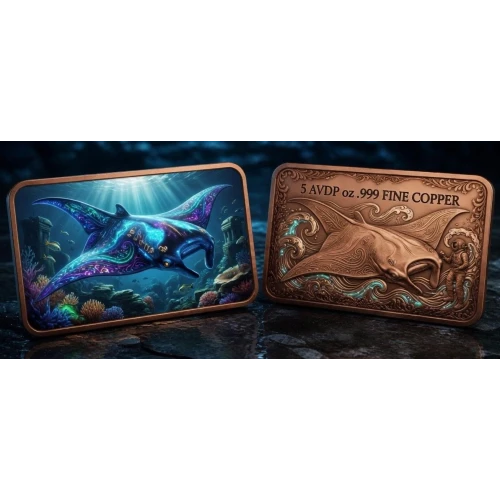 5 oz Stingray Colorized .999 Copper Bar in Capsule