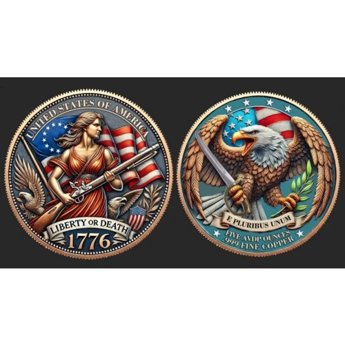 5oz 1776 Liberty or Death Colorized .999 Copper Round in Capsule