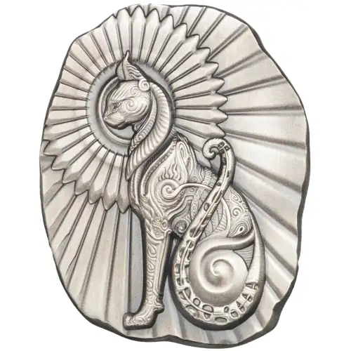 5oz Argentia Egyptian Cat .9999 Silver Antiqued Art Bar