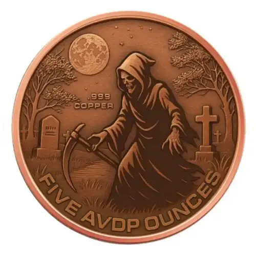 5oz Grim Reaper Time's Up Colorized .999 Copper Round in Capsule (2)