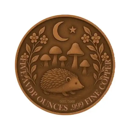5oz Mystic Night Hedgehog Colorized .999 Copper Round in Capsule  (2)