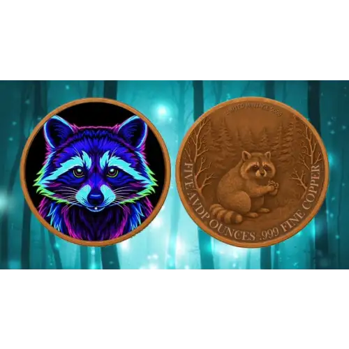 5oz Mystic Night Raccoon Colorized .999 Copper Round in Capsule (3)