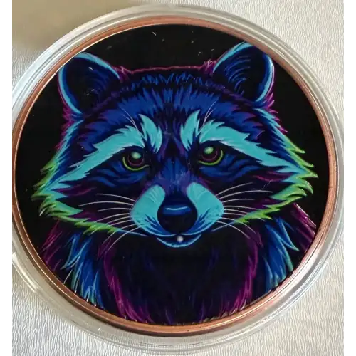 5oz Mystic Night Raccoon Colorized .999 Copper Round in Capsule