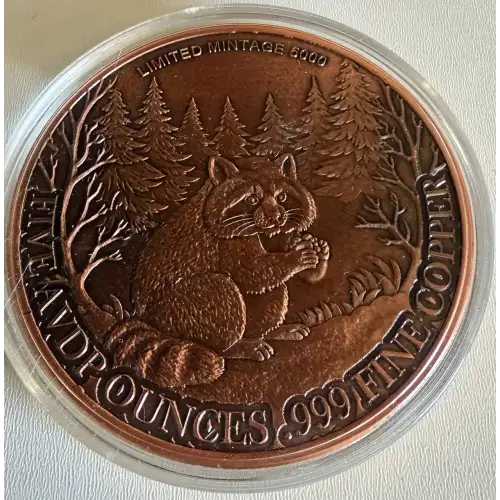 5oz Mystic Night Raccoon Colorized .999 Copper Round in Capsule  (2)