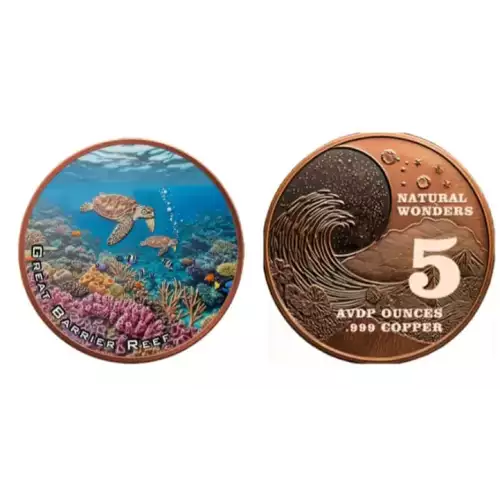 5oz Natural Wonders Series: Great Barrier Reef Colorized .999 Copper Round in Capsule
