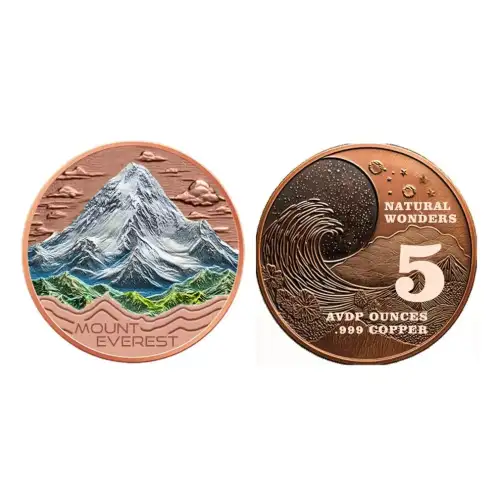 5oz Natural Wonders Series: Mount Everest Colorized .999 Copper Round in Capsule