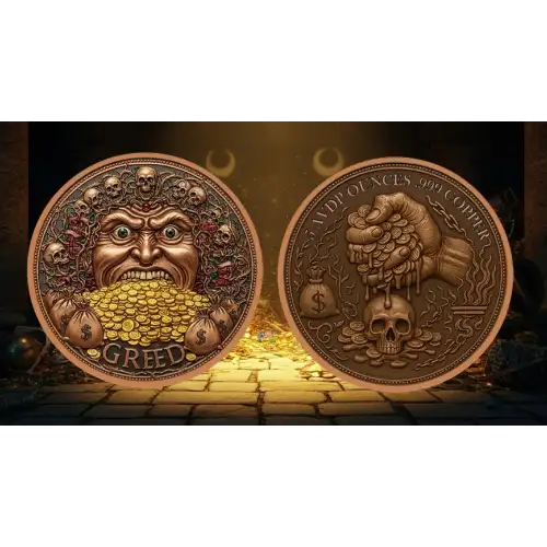 5oz The Price of Greed Colorized .999 Copper Round in Capsule