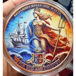 5oz Britannia Rules the Waves Colorized .999 Copper Round in Capsule