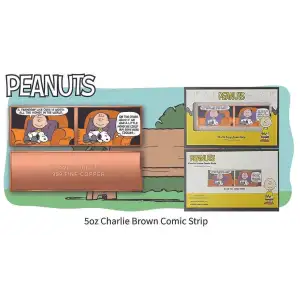 2026 5oz Charlie Brown Comic Strip .999 Colorized Copper Bar in Display Box