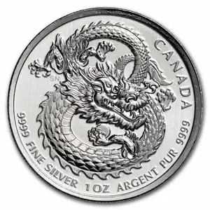 2020 1 oz RCM $5 Lucky Dragon .9999 Silver High Relief BU