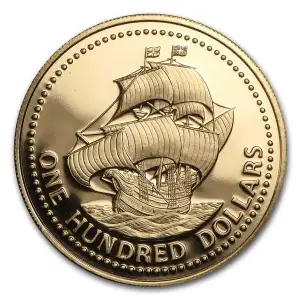 1975 Barbados $100 350th Anniversary Gold Coin (2)